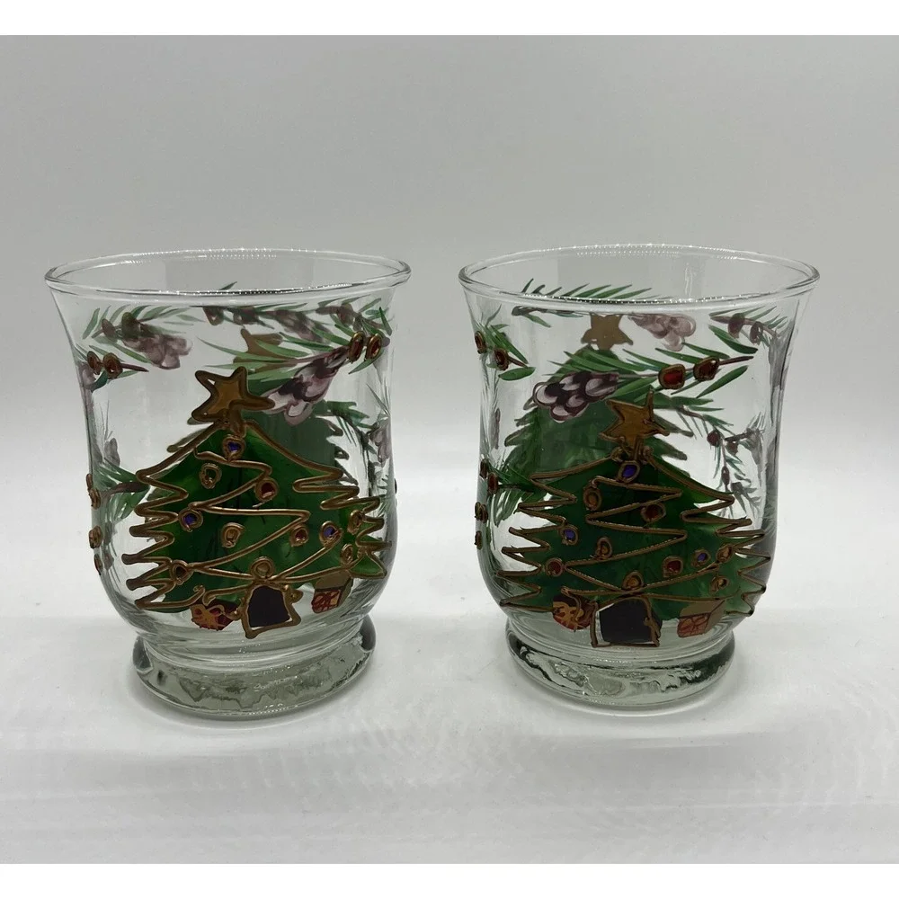 Fifth‎ Avenue Crystal Christmas Tree Set of 2 Hurricane Tea Light Candle Holders